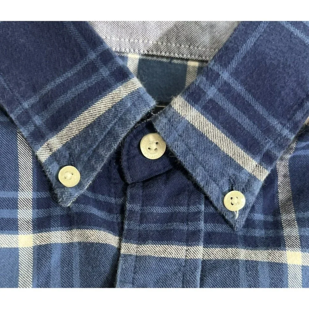 Crown & Ivy Long Sleeve Button Flannel Shirt‎ Mens Blue Plaid Elbow Patch M